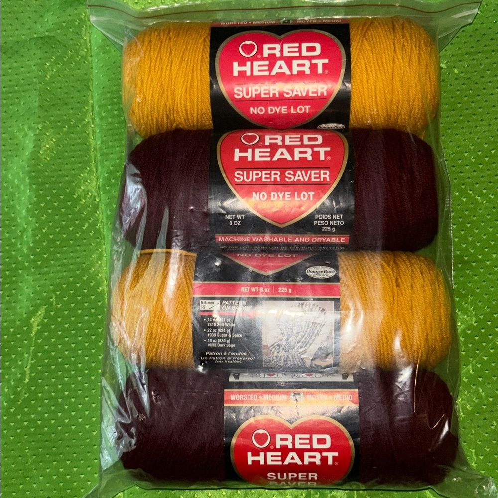 Red Heart Super Saver Yarn Pack” Must go. claret and gold